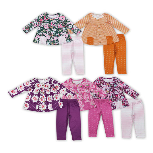 colorful flowers girls set sibling clothes