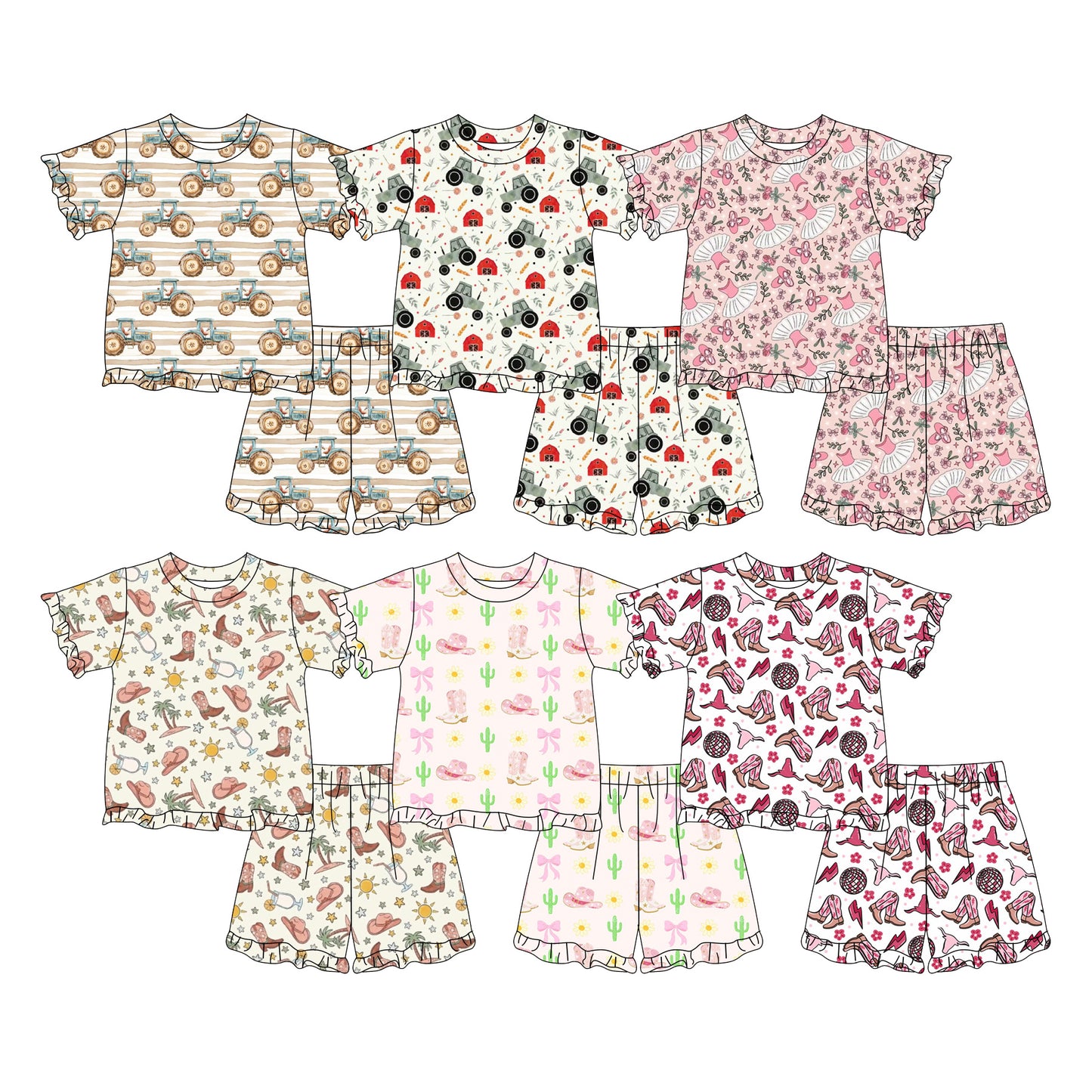 Custom Moq 3 Farm/Western/Dance Girl Short Sleeve Shorts Girls Set