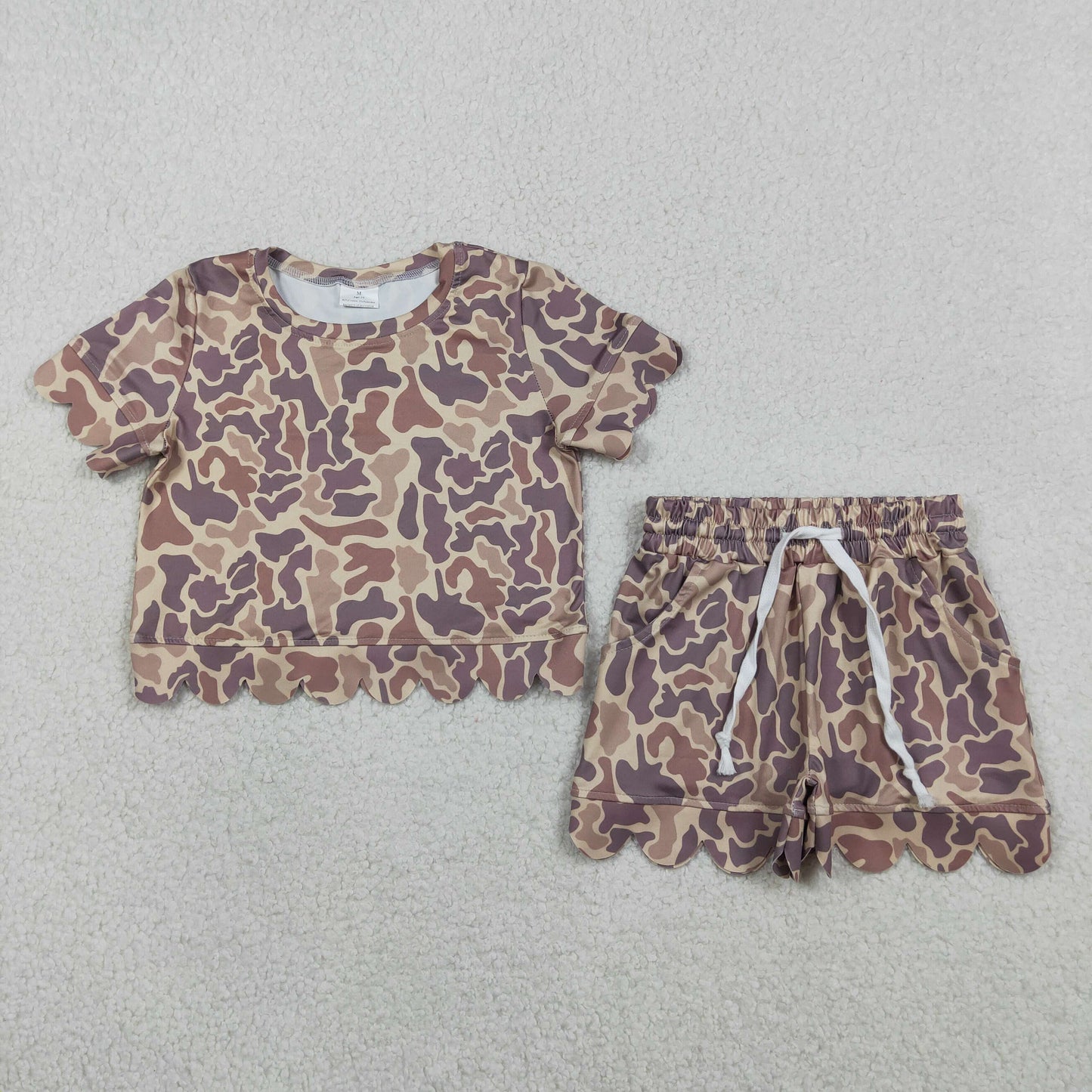 GSSO3227 Scallop Hunting Camo Short Sleeve Shorts Girls Set