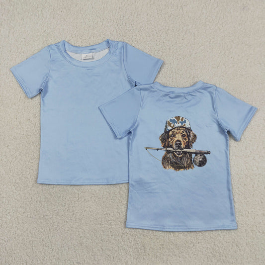 BT1761 Dog Fishing Blue Short Sleeve Boys Top