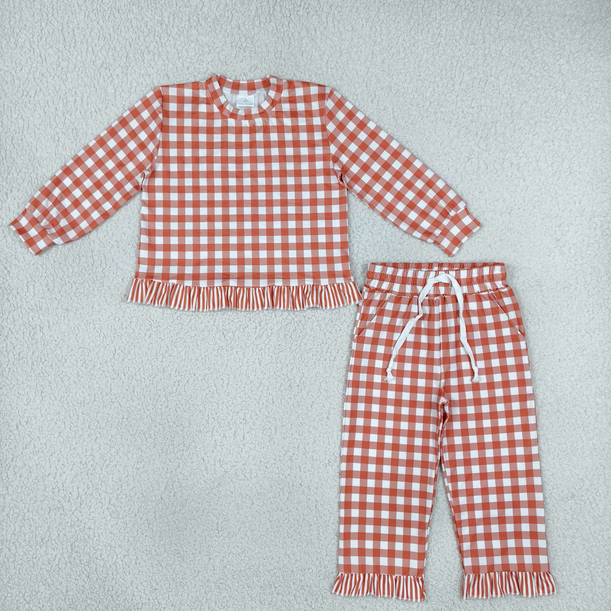 GLP3672 Orange Checkered Long Sleeve Pants Girls Set