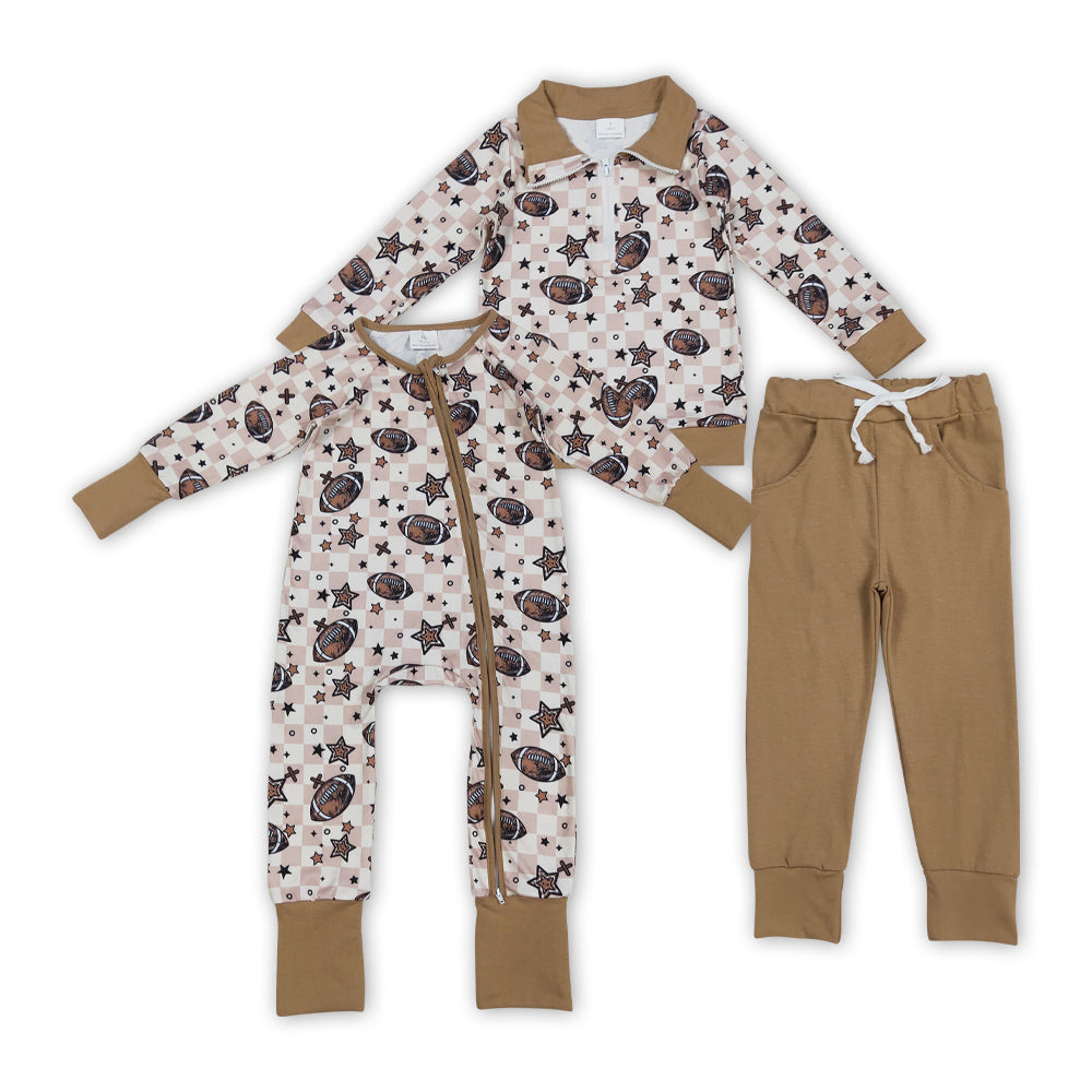 football star checkered romper/set RTS Sibling Clothes