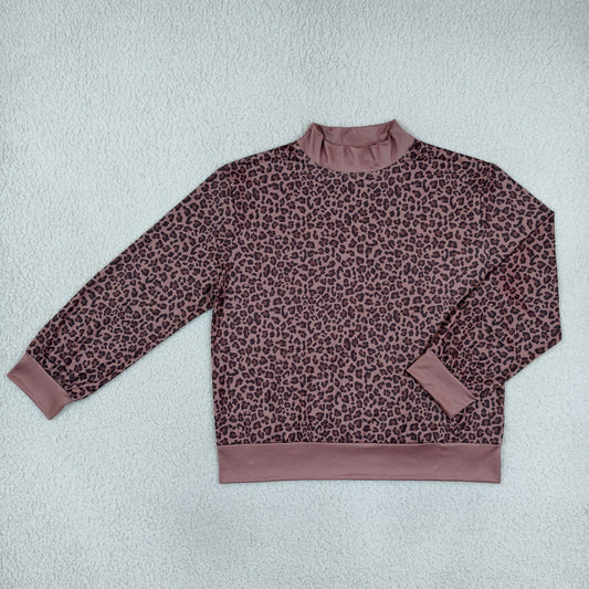 GT1840 Leopard Mock Neck Long Sleeve Adult Women Top