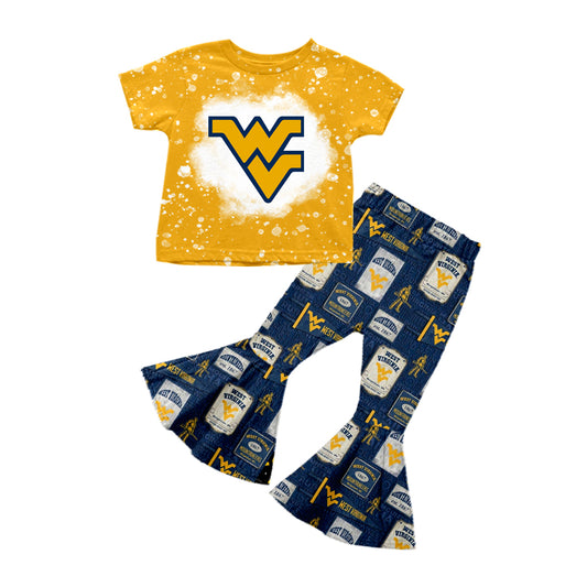 custom S 8.19 Yellow short sleeve blue pants girls set
