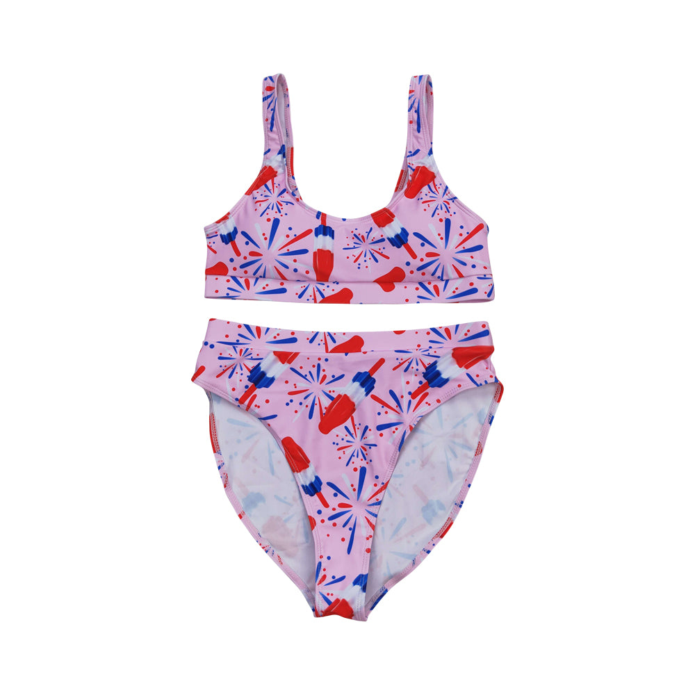 S0334 July 4th ice firework pink adult swimsuits