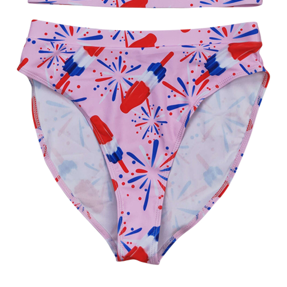 S0334 July 4th ice firework pink adult swimsuits