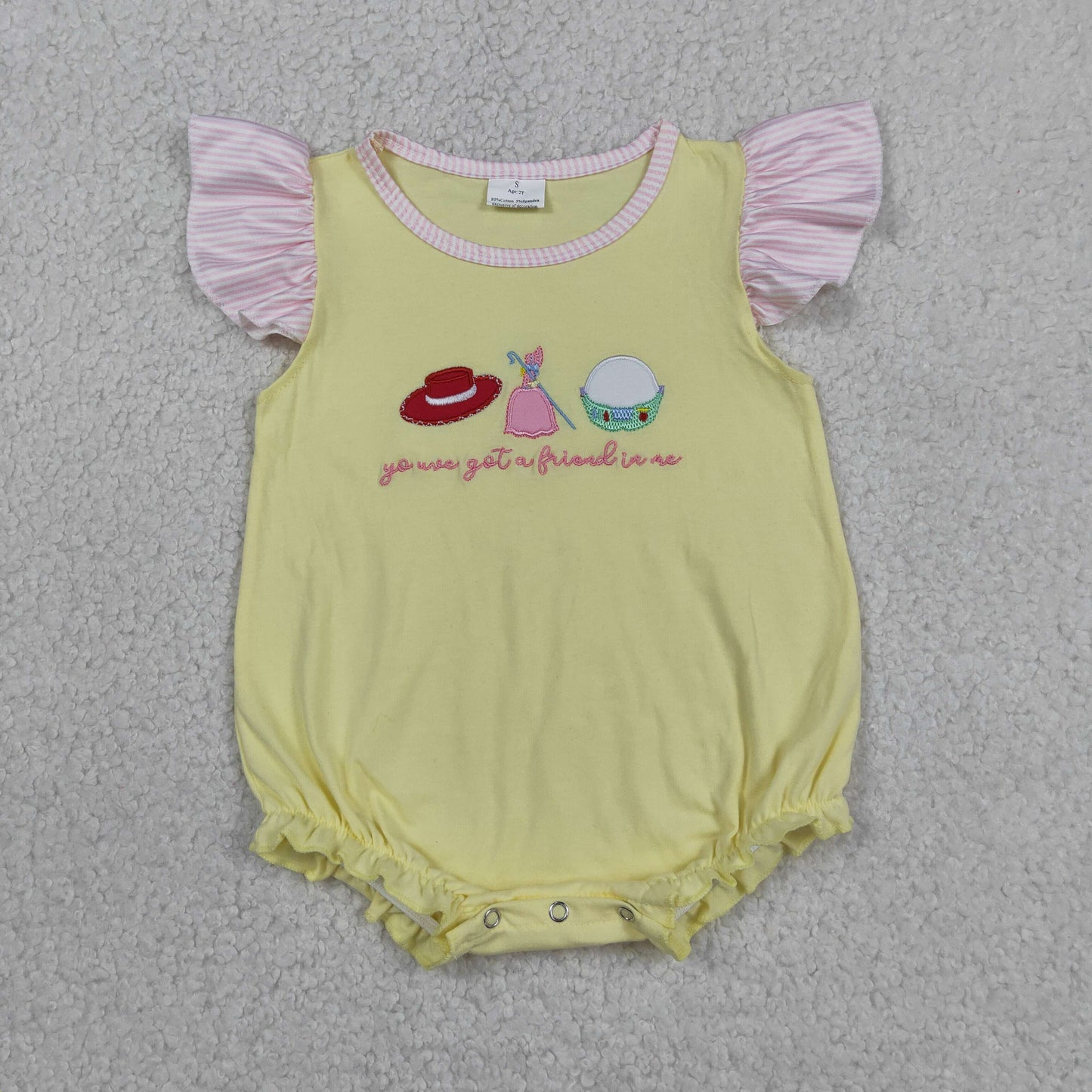 Embroidery SR4105 Cartoon Toy Princess Yellow Flutter Sleeve Girls Romper