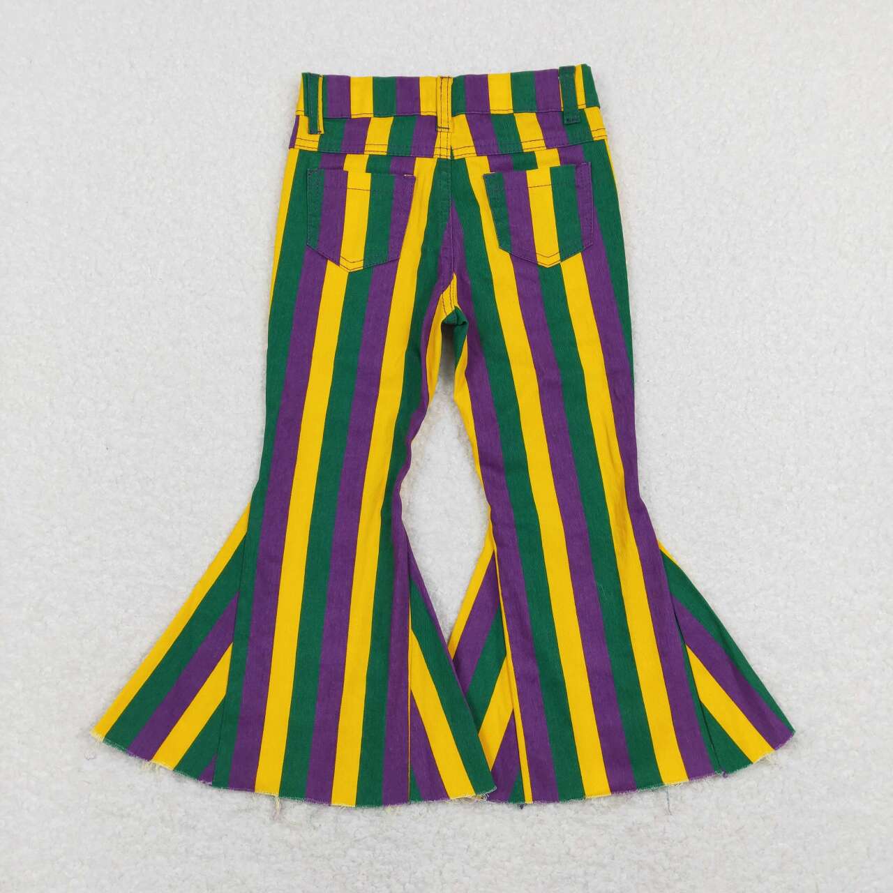 P0327 Mardi gras yellow green purple striped denim pants