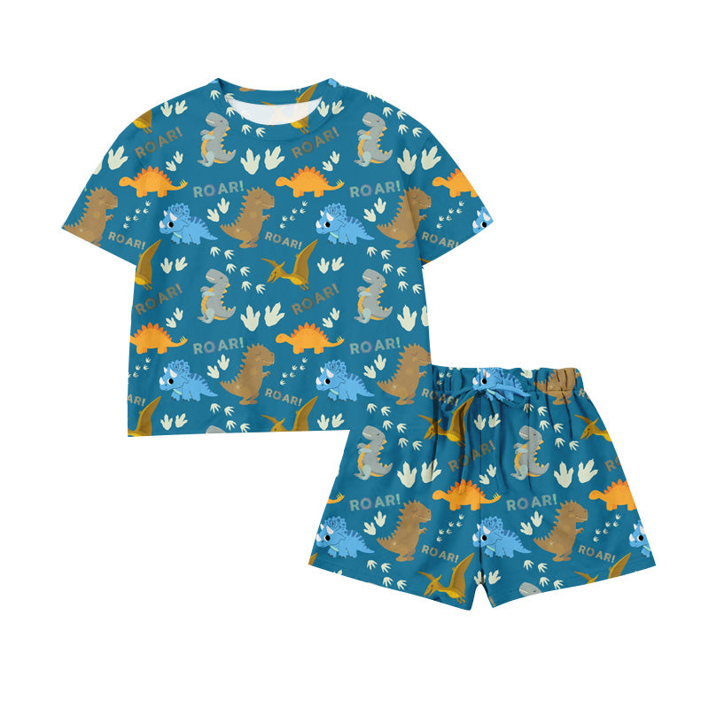 Preorder Dinosaur Blue Short Sleeve Shorts Boys Set