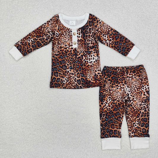 GLP1014 Brown leopard long sleeve pants girls pajamas