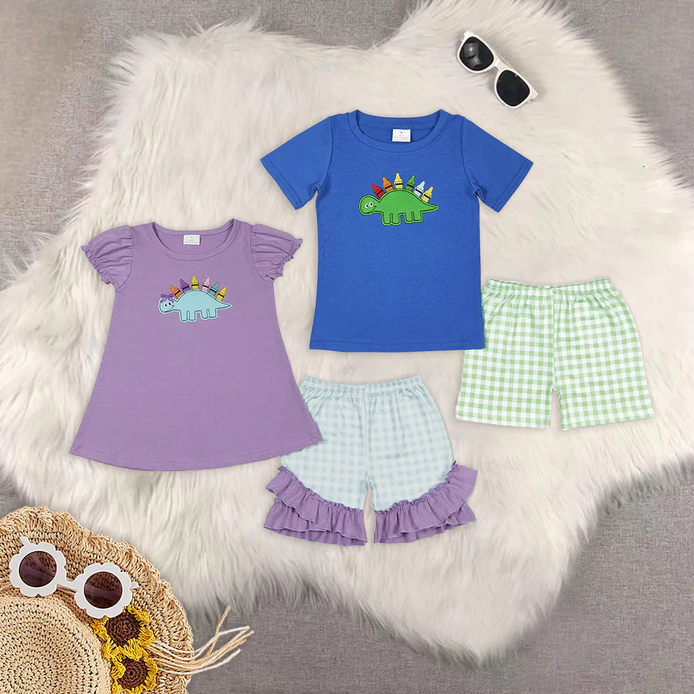 Embroidery back to school dinosaur pen set RTS Sibling Clothes