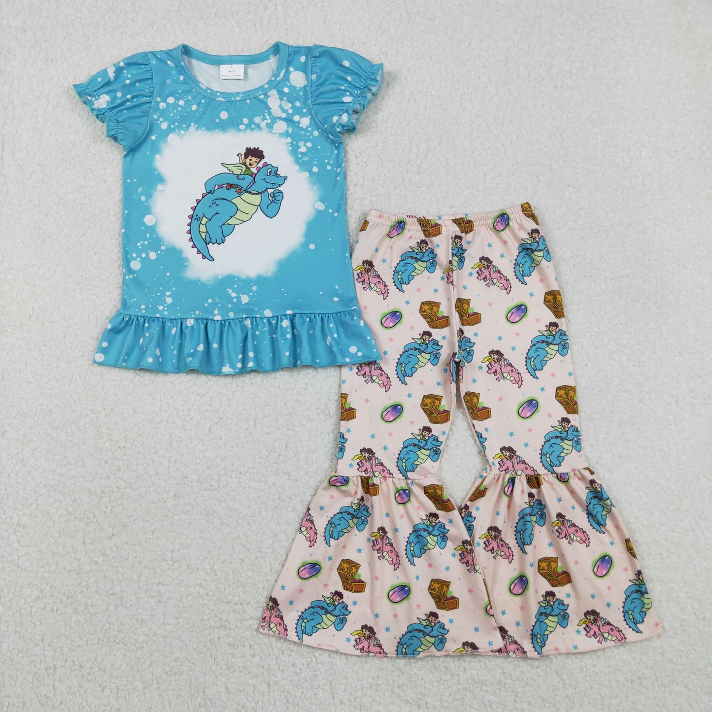 GSPO2137 treasure dinosaur blue short sleeve pants girls set