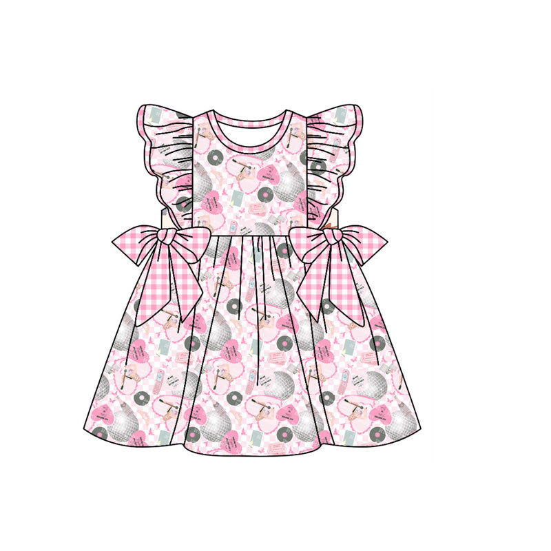 custom moq 3 Taylor Singer Pink Bows Flutter Sleeve Girls Dress