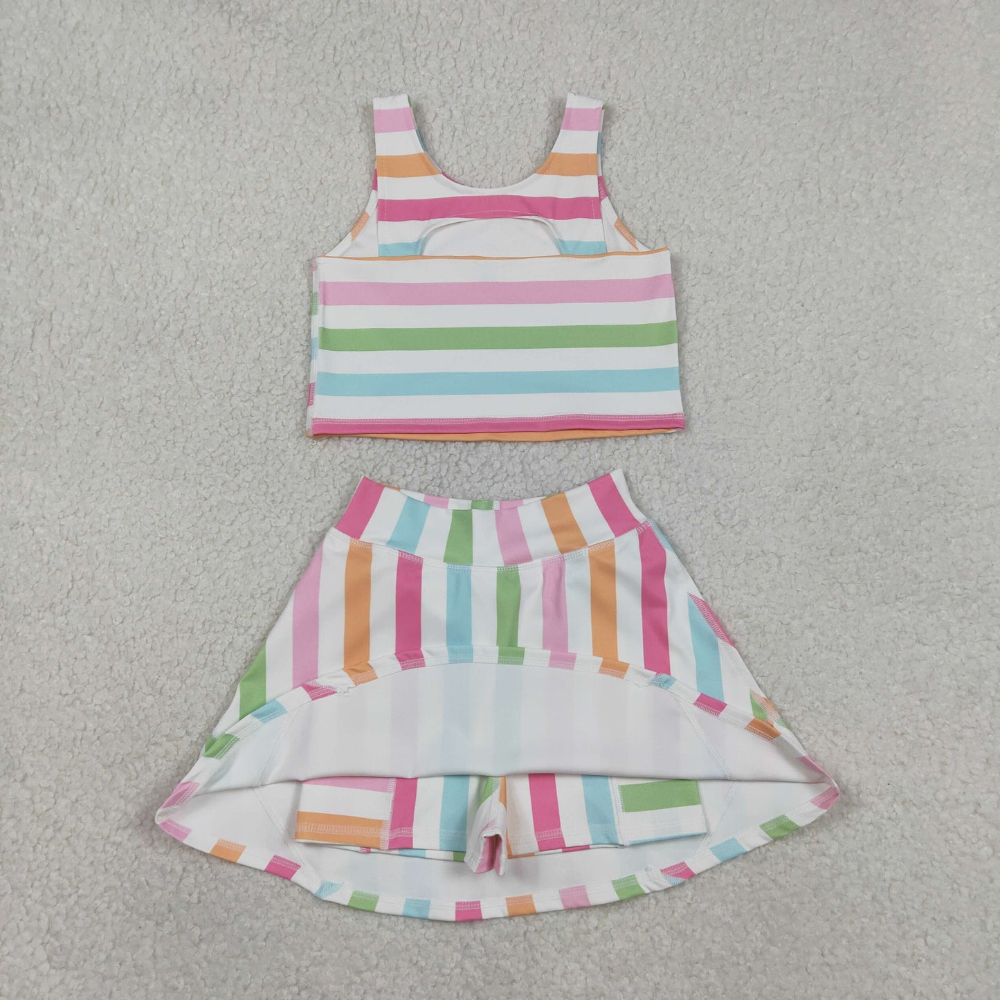 GSD2348 rainbows striped sleeveless skirt with shorts girls set