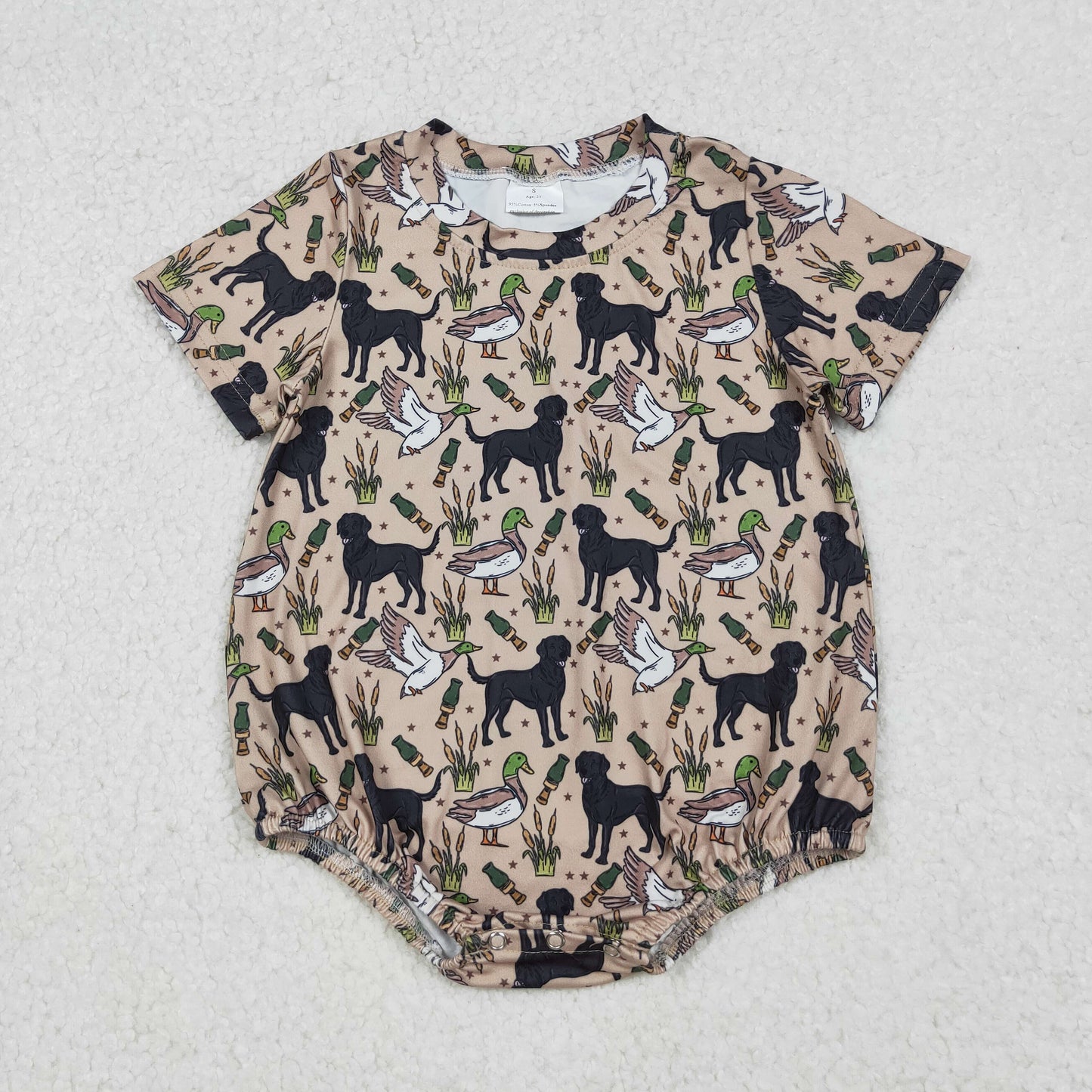 SR2725 Hunting malalrd duck dog brown short sleeve boys romper