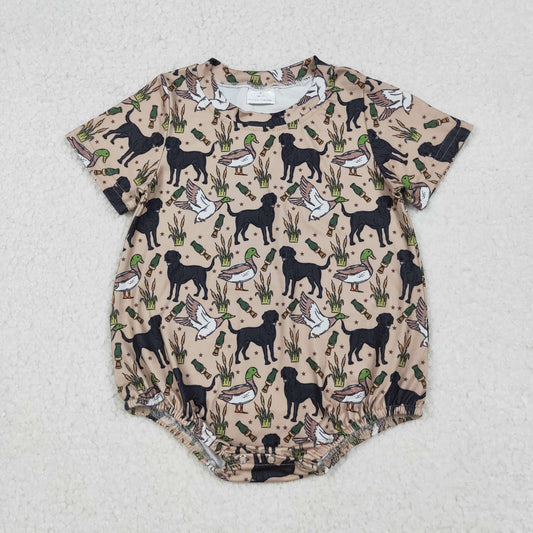 SR2725 Hunting malalrd duck dog brown short sleeve boys romper