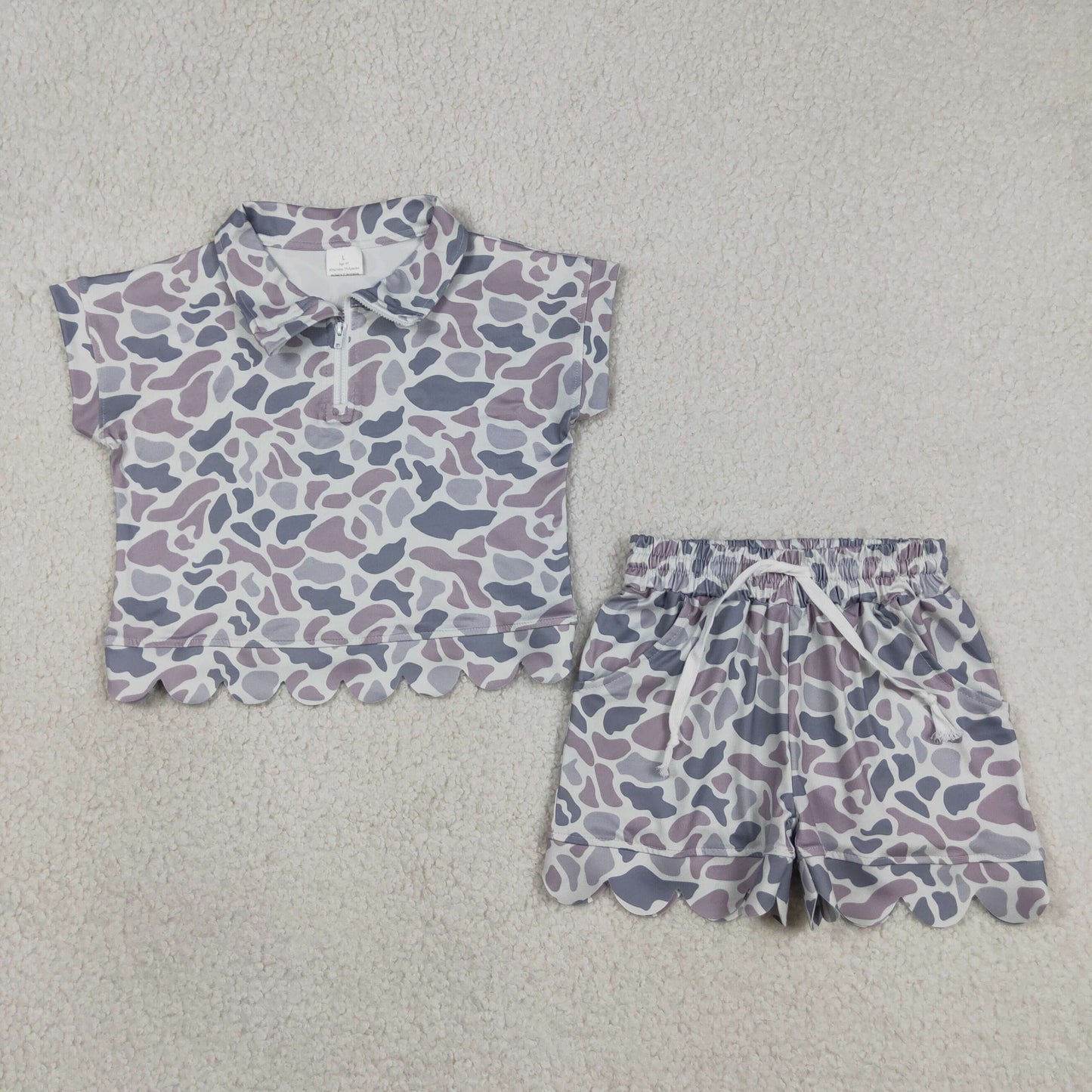 GSSO3564 Scallop Camo Short Sleeve Shorts Girls Set