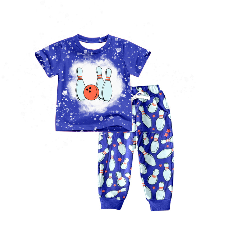custom bowling blue short sleeve pants boys set