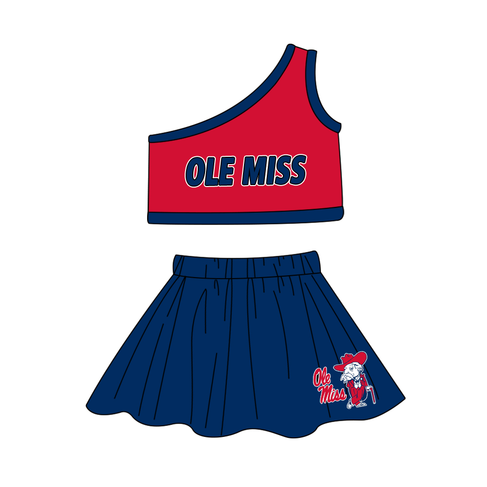 custom  ole miss red sleeveless blue skirt girls set