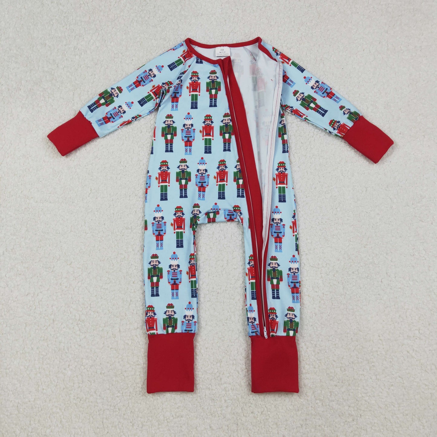 LR2599 Christmas soldier blue long sleeve zipper boys romper
