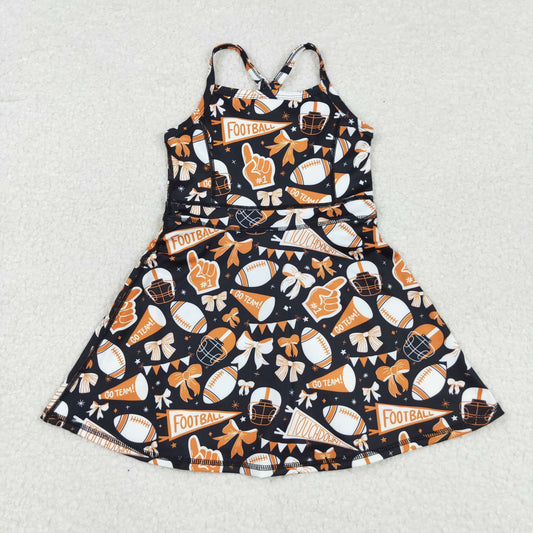 GSD2777 yoga football item cheer bows orange black skort girls dress