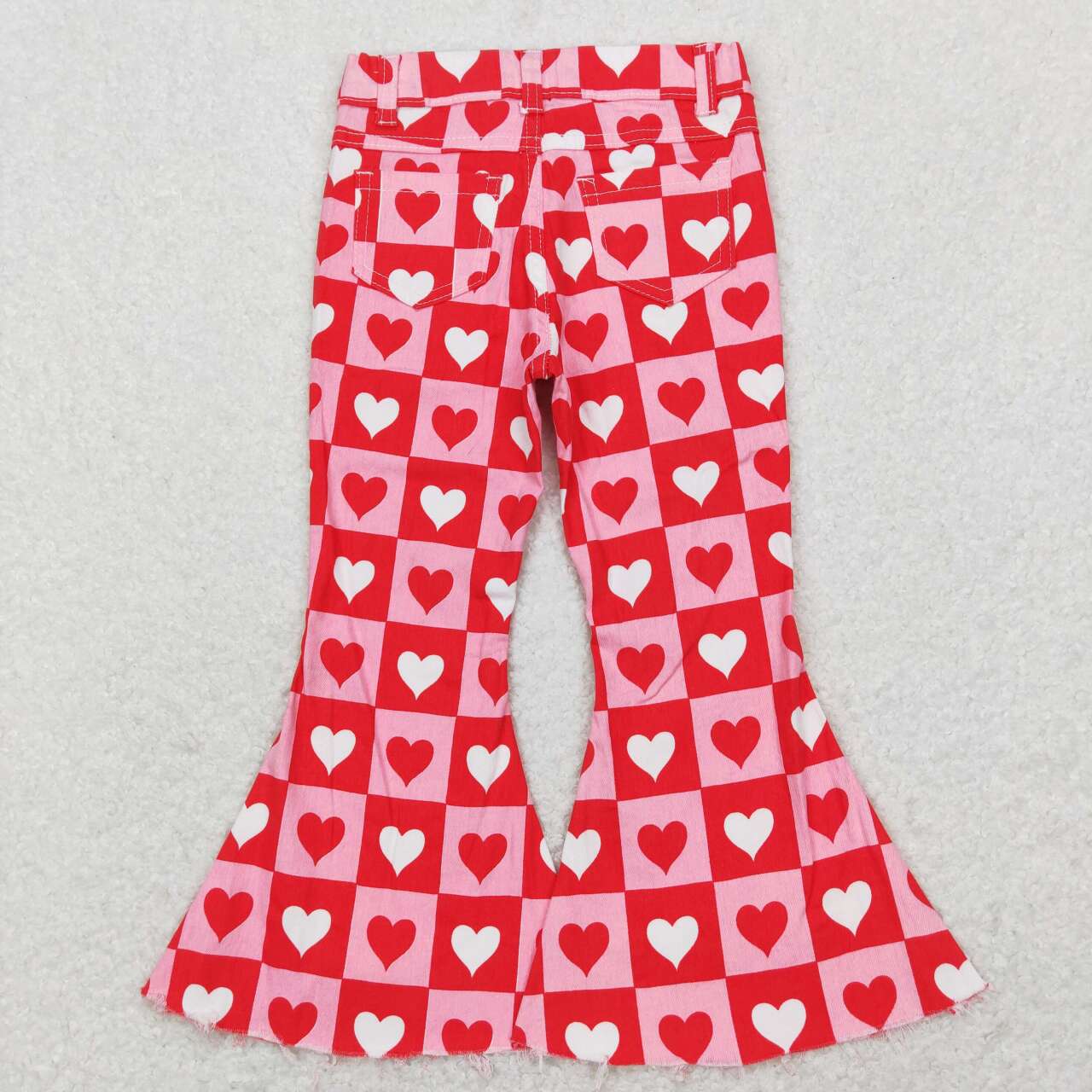 P0324 Red heart pink girls denim pants