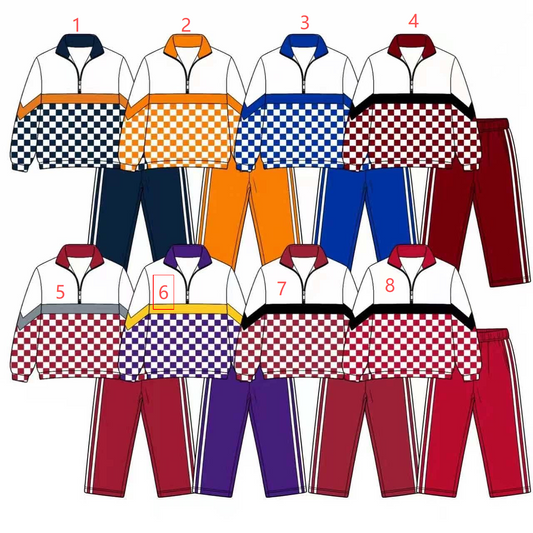 Custom Moq 5 Checkered Zipper Long Sleeve Pants Boys Set Sibing Clothes