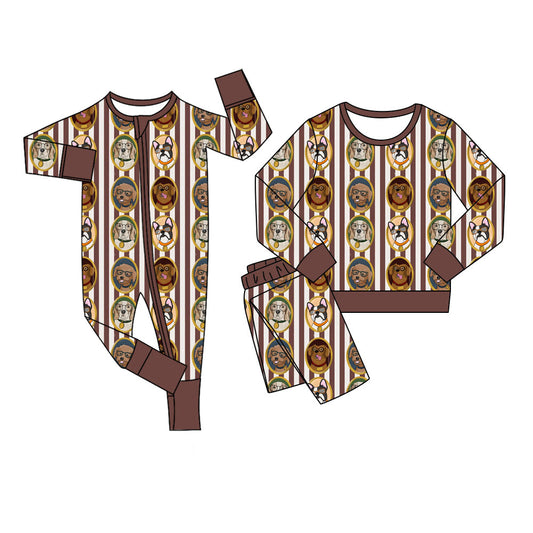 custom moq 5 Cute Dog Pet Brown Striped Pajamas/Romper Sibling Clothes