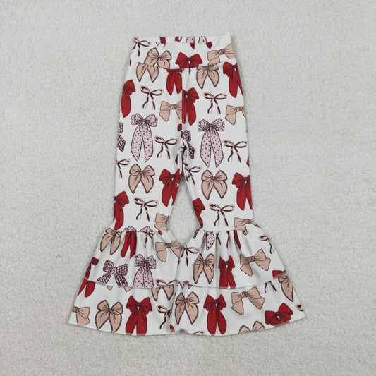 P0885 yoga red pink bows coquette bows bell-bottom pants girls pants