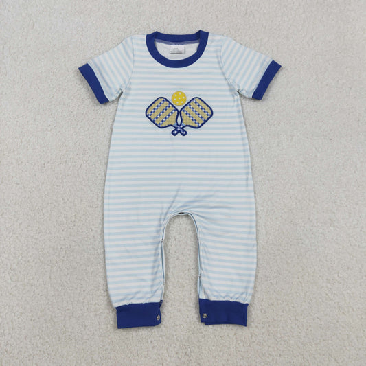 SR3331 Pickleball Blue Striped Short Ssleeve Boys Romper