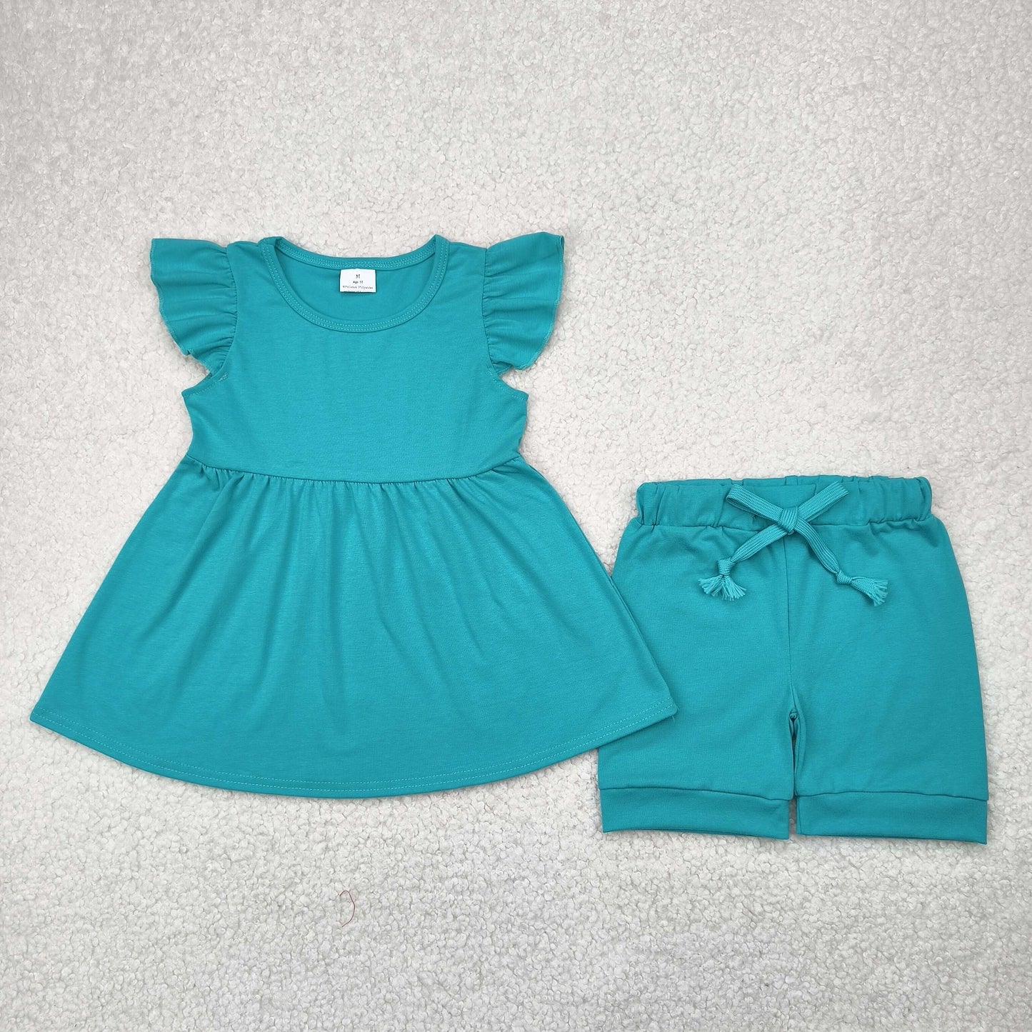 cotton GSSO1731 Blue Flutter Sleeve Shorts GIrls Set