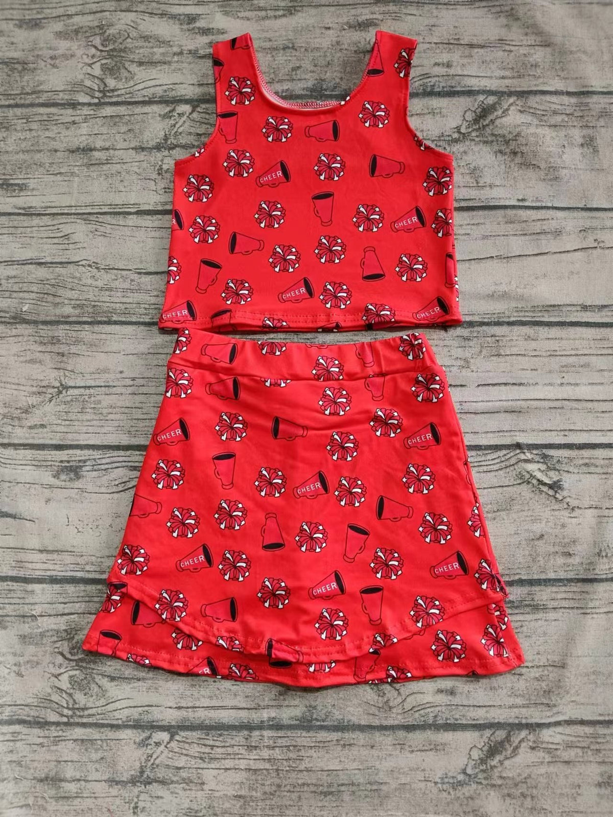 custom moq 3 cheer red sleeveless skirt with shorts girls set