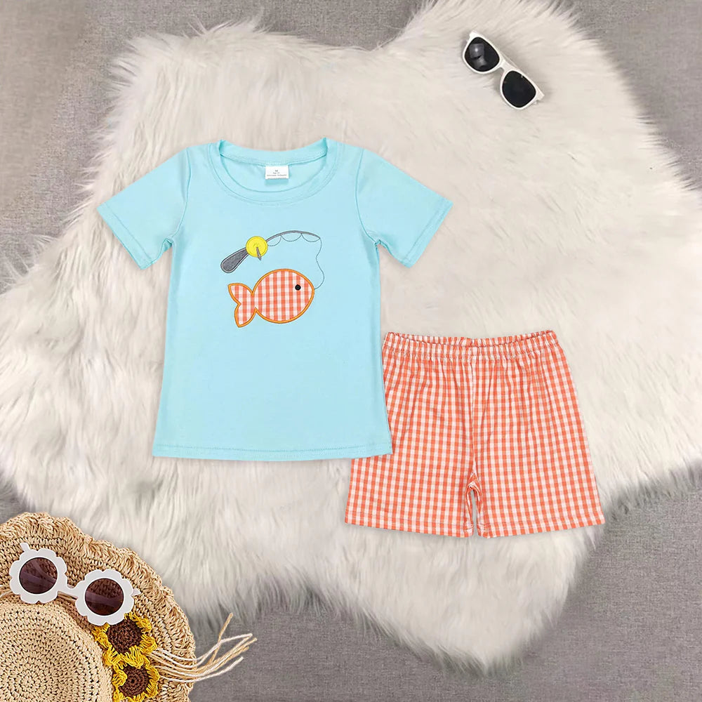 Embroidery hunting fishing boys set RTS Sibling Clothes