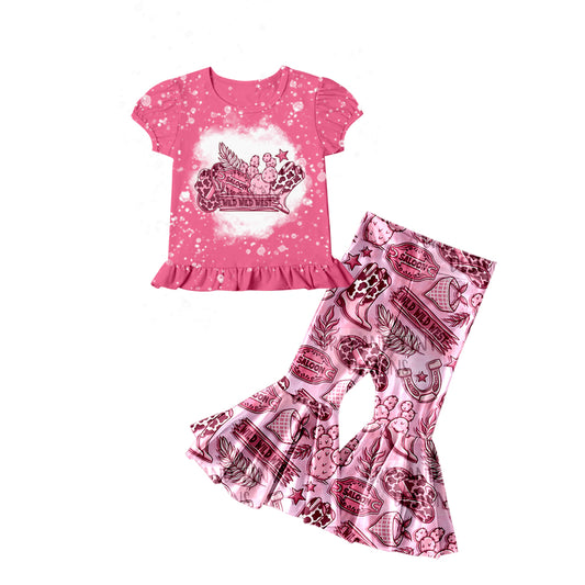 Preorder GSPO1341 Western Cactus Boot Hat Hot Pink Short Sleeve Pink Pants Girls Set