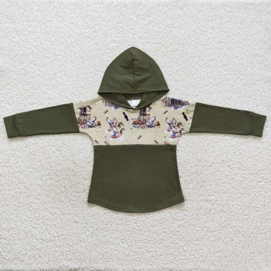 BT0317 Go hunting dog green long sleeve hoodie boys top
