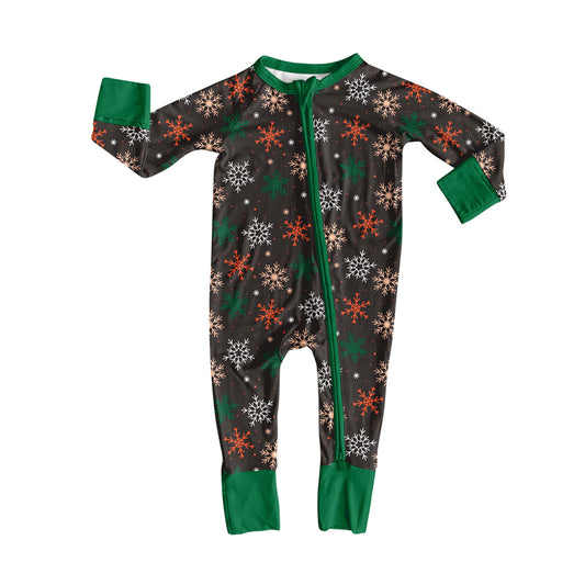 Custom moq 20 bamboo Christmas snow black green zipper long sleeve boys romper