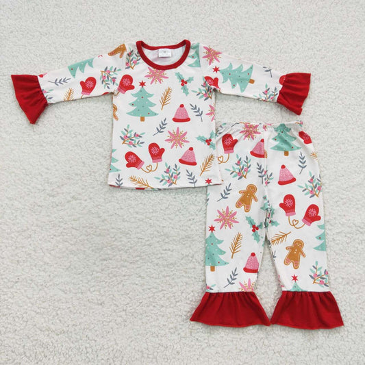 GLP0636 Christmas tree gingerbread man long sleeve pants grils pajamas kids clothes