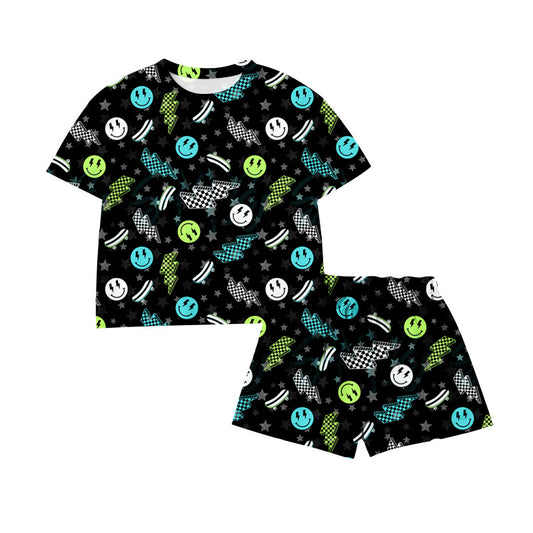 Preorder Smile Black Short Sleeve Shorts Boys Set