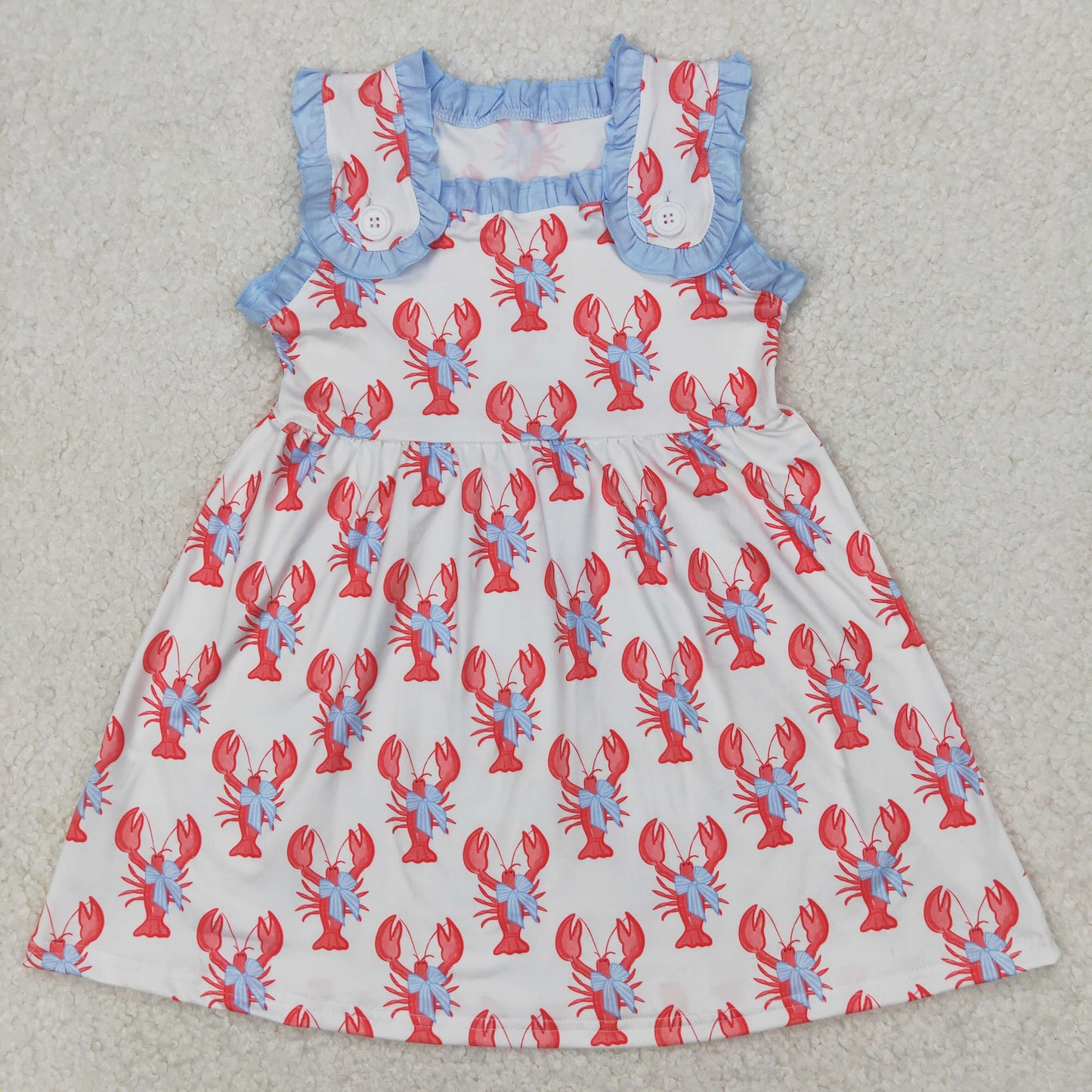 GSD1955 red crayfsih blue bows girls dress