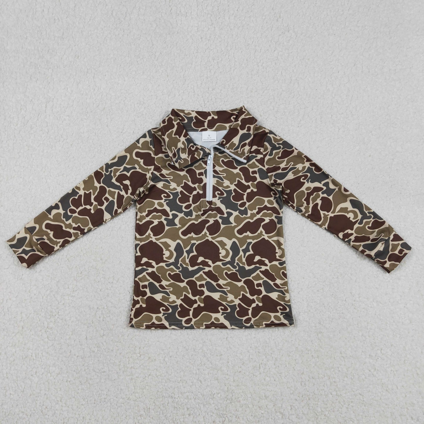 BT1649 Hunting Camo Zipper Long Sleeve Boys Top