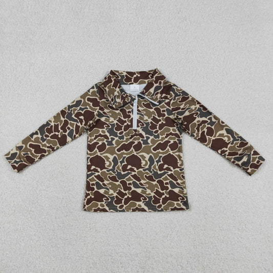 BT1649 Hunting Camo Zipper Long Sleeve Boys Top
