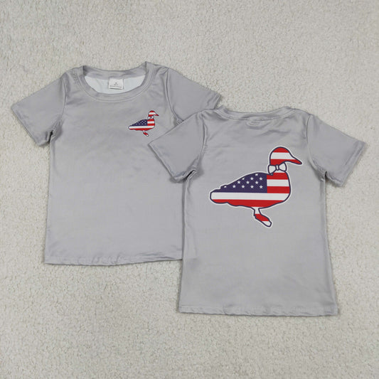 BT1199 July 4th flag duck malalrd grey short sleeve boys top