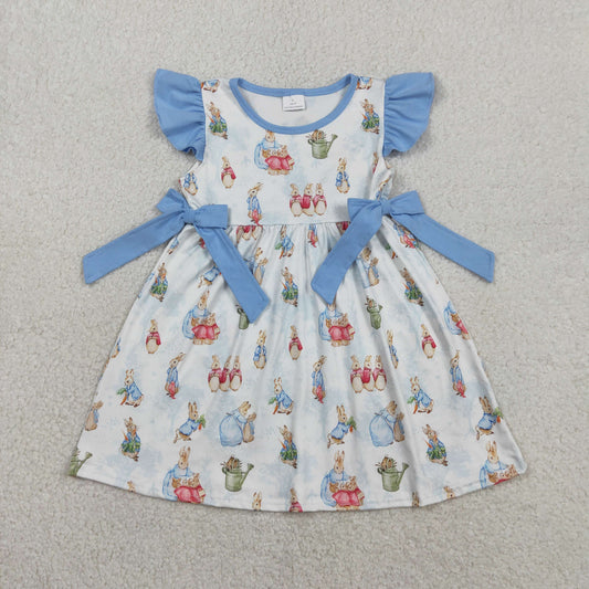 GSD3452 Easter Bunny Rabbit Blue Flutter Sleeve Girls Dress