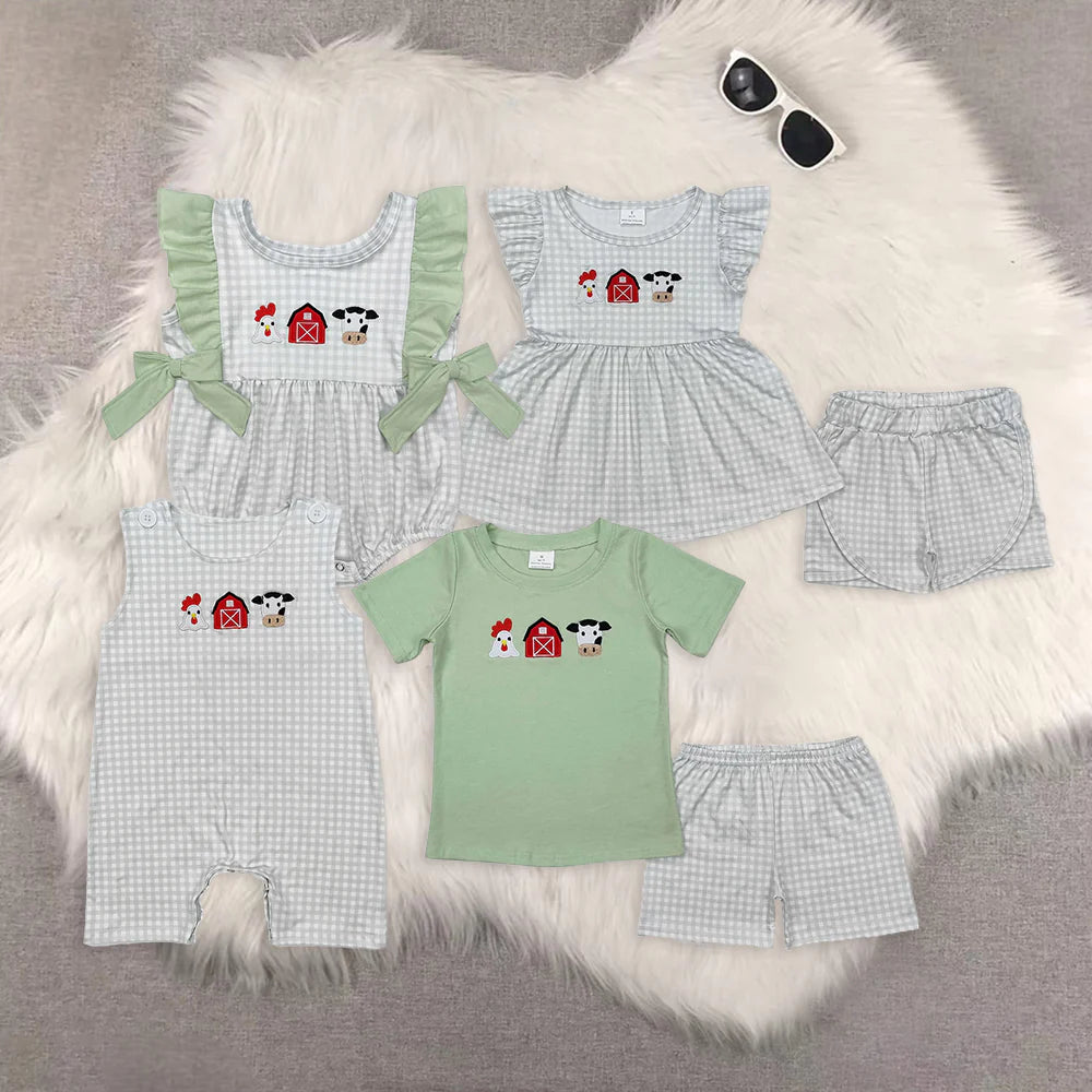 Embroidery farm chick cow house RTS Sibling Clothes