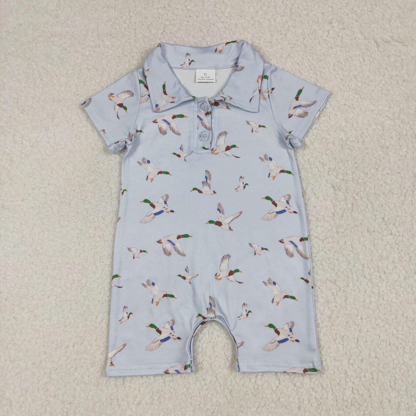 SR3032 mallard duck blue short sleeve boys romper