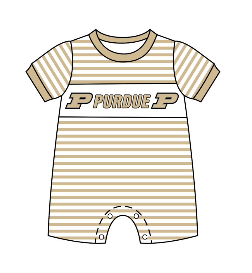 Custom Moq 3 Football Team Purdue Khaki Striped Short Sleeve Boys Romper