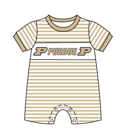 Custom Moq 3 Football Team Purdue Khaki Striped Short Sleeve Boys Romper