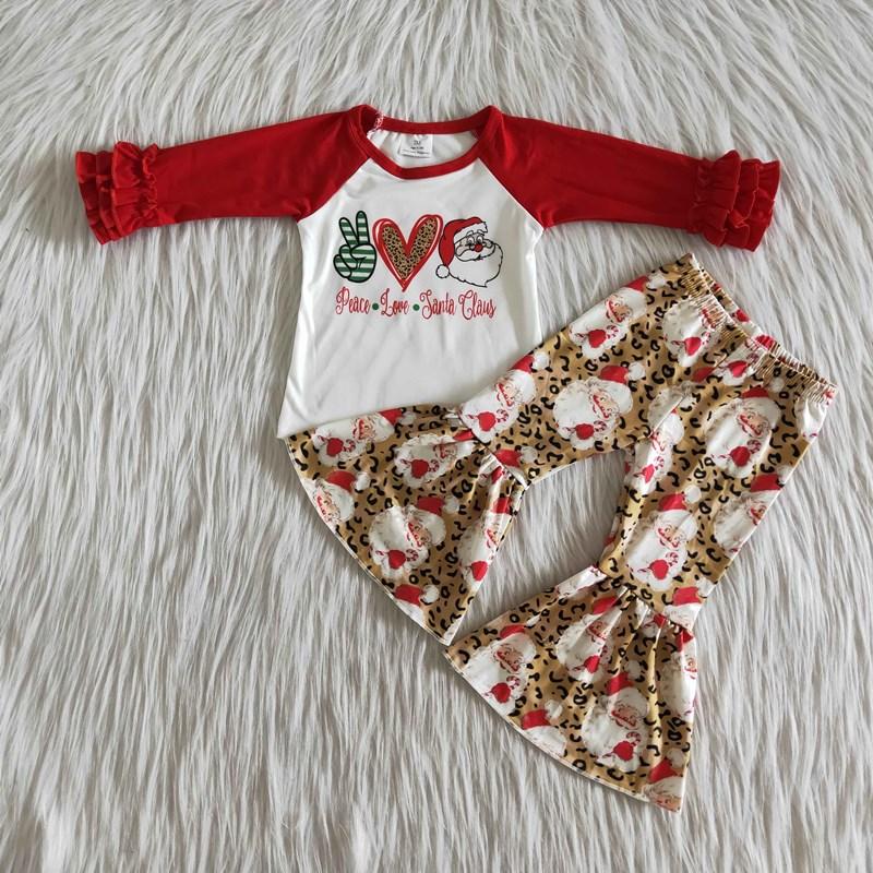 6 A13-5 Peace Love Santa Christmas Long Sleeve Tunic Casual Kids Outfits