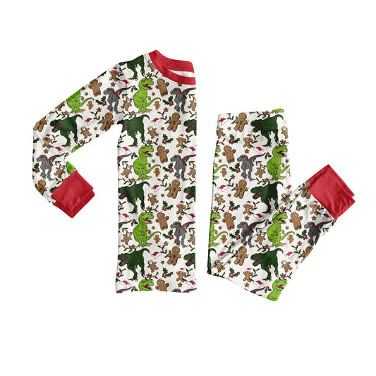 Custom moq 20 bamboo Christmas holly berry dinosuar gingerbread man green long sleeve pants boys pajamas