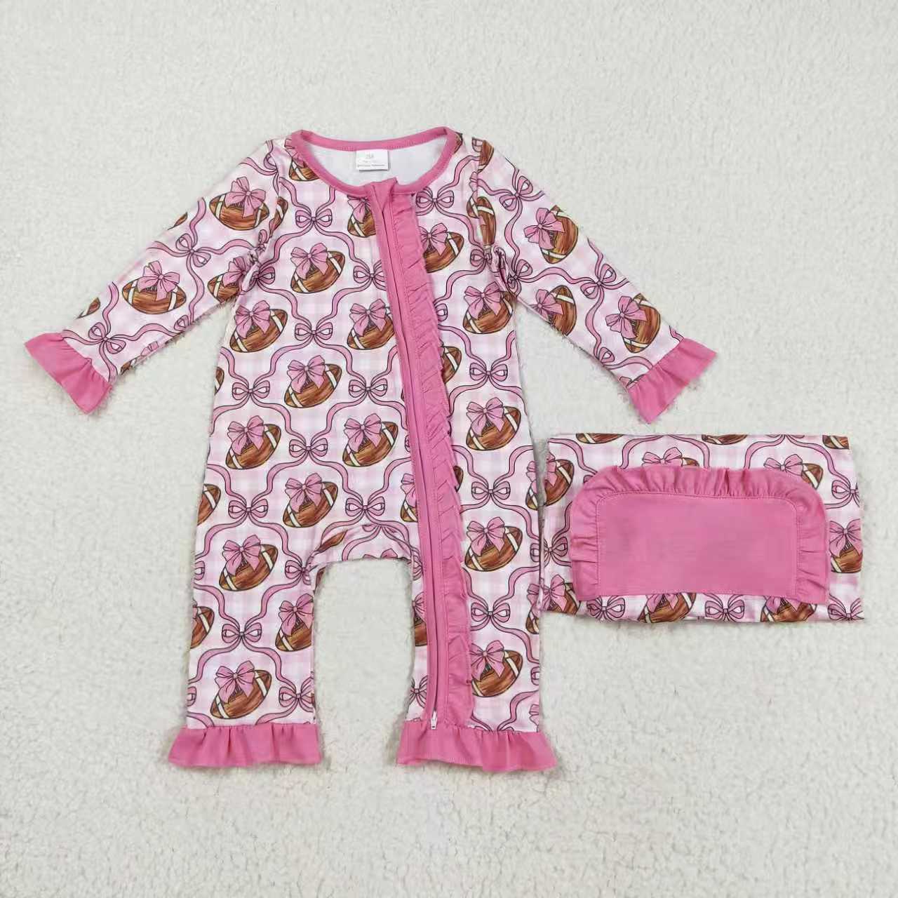 football bows hot pink romper/pajamas RTS Sibling Clothes